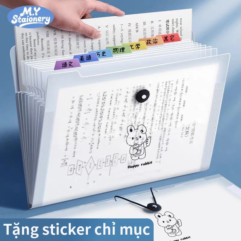 Túi đựng tài liệu A4 M.Y 8/12 ngăn họa tiết thỏ - Túi file học sinh văn phòng tặng sticker chỉ mục