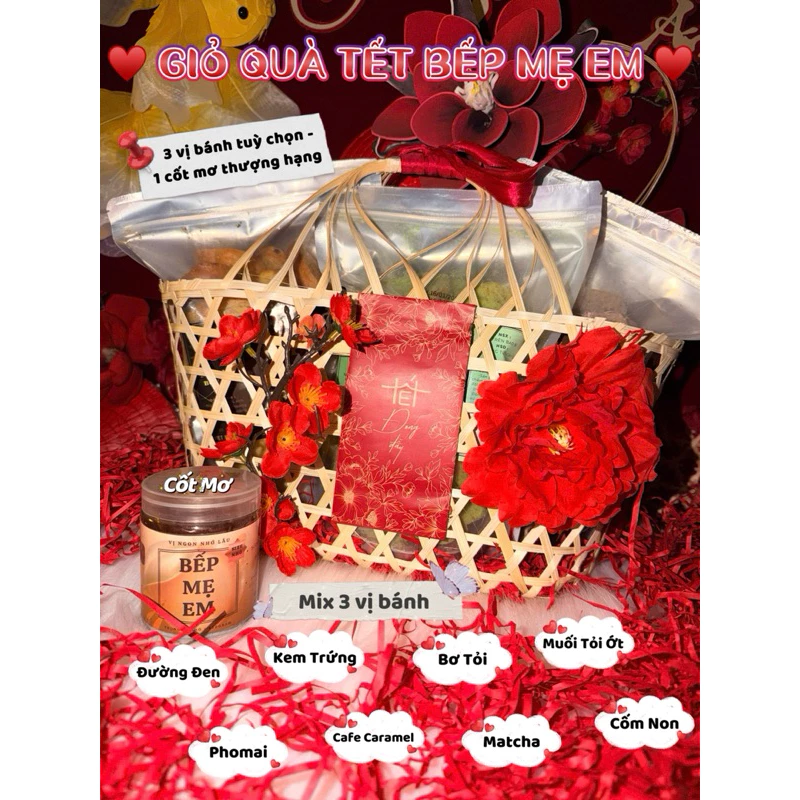 Giỏ Quà Tết Bếp Mẹ Em / Set 3 Vị Bánh : Tự Lựa Chọn Vị trong Ghi Chú - GIỎ BÁNH BẾP MẸ EM