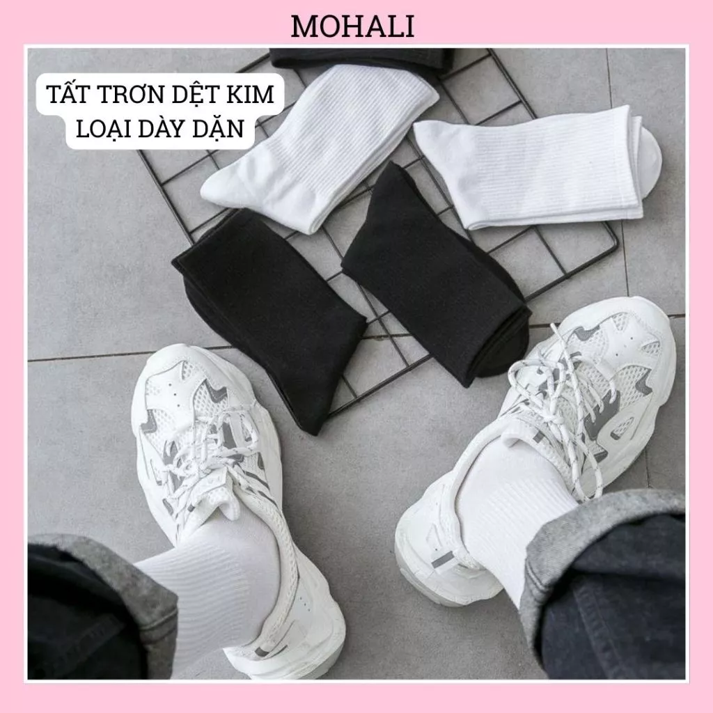 [LOẠI 1] COMBO 10 tất vớ trơn dệt kim DÀY DẶN nhiều độ cao cotton, thấm hút tốt chống hôi chân MOHALISOCKS VC011