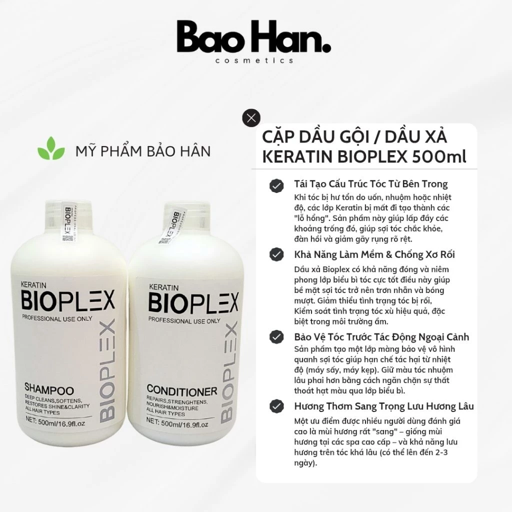 CẶP DẦU GỘI / DẦU XẢ KERATIN BIOPLEX 500ml - PHỤC HỒI TÓC HƯ TỔN CHUYÊN SÂU CHUẨN SALON