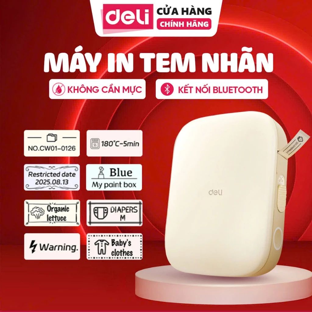 Máy In Nhãn Bluetooth Deli – Máy In Nhiệt Không Mực, In Giấy Nhớ, Tem Nhãn Rõ Nét