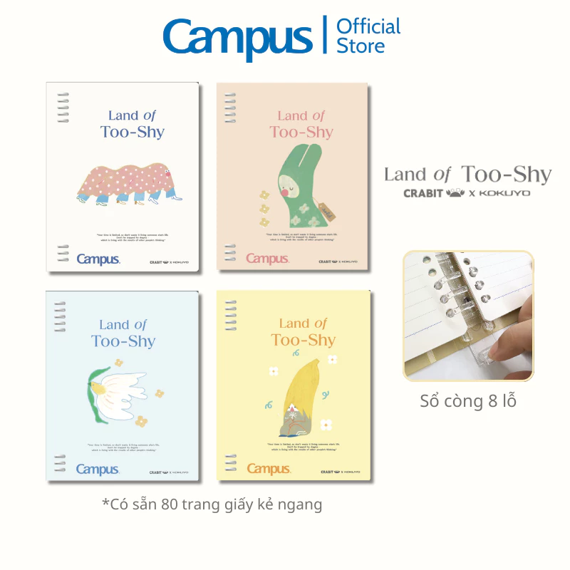 Sổ Còng 8 Lỗ Binder B5 bìa nhựa Bìa Còng Cải Tiến Tăng Sức Chứa Land of Too-Shy Chính Hãng Campus