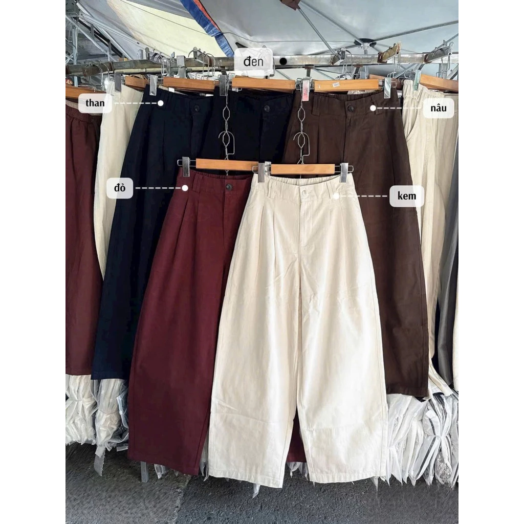 [Ảnh Thật] Quần Baggy Thụng Chất Kaki Có Khóa Lưng Chun Cạp Cao Tôn Dáng Ống Rộng Chất Kaki Co Giãn Nhẹ Lưng Chun