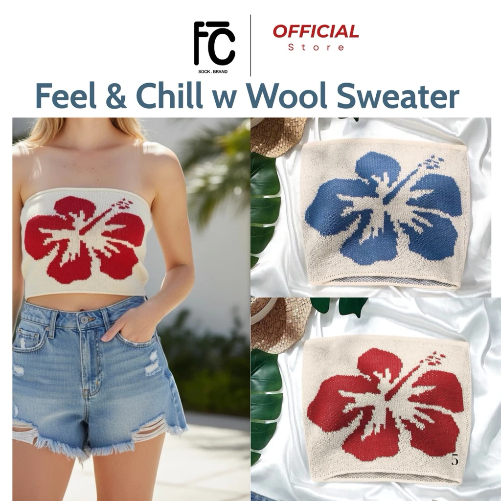 Áo quây , áo ống,  áo croptop dệt len , hoạ tiết hoa 🌺 nhiệt đới  đi biển , đi dạo phố