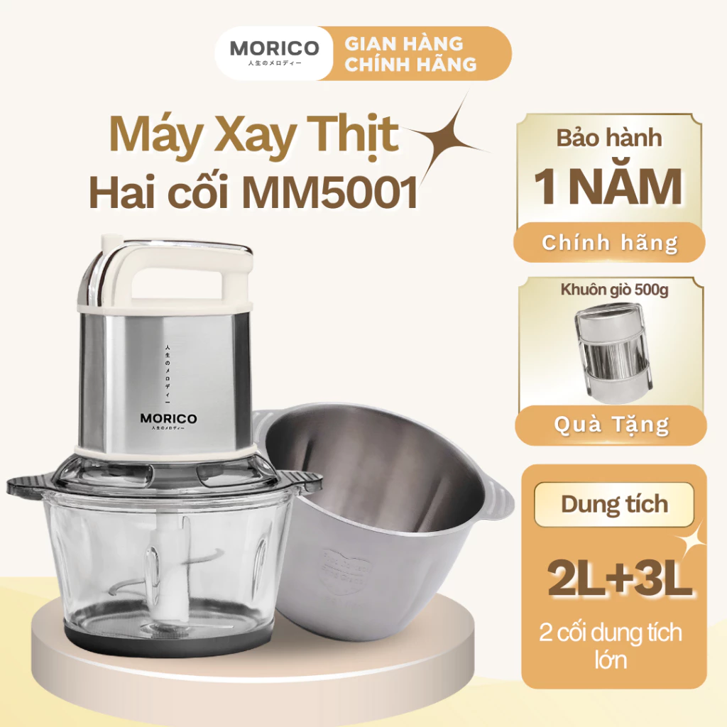 Máy Xay Thịt Đa Năng MORICO MM5001 | 2 Cối 2L & 3L, 2 Bộ Lưỡi Dao Inox, Xay Mịn Nhanh Chóng