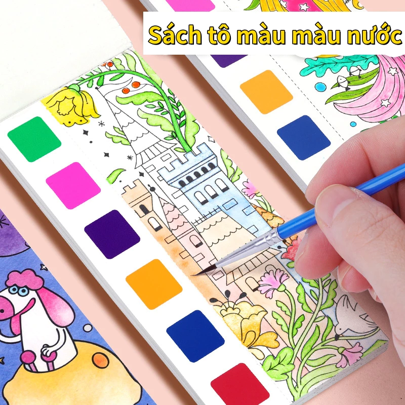 Sách Tô Màu Nước Mini Trẻ Em - Giấy Note Có Thể Tô Màu - Sách Tô Màu Có Thể Xé-quà Tết