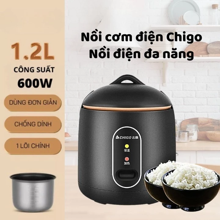 Nồi Cơm Điện Mini Chigo Chống Dính Ceramic, Dễ Dàng Vệ Sinh, Nắp Tháo Rời  Đa Năng Tiện Lợi