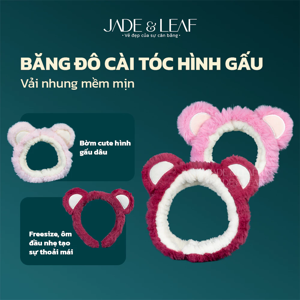 Băng Đô Cài Tóc Rửa Mặt Jade&Leaf, Bờm Cute Gấu Dâu Dễ Thương Tiện Dụng Phong Cách Nữ Tính