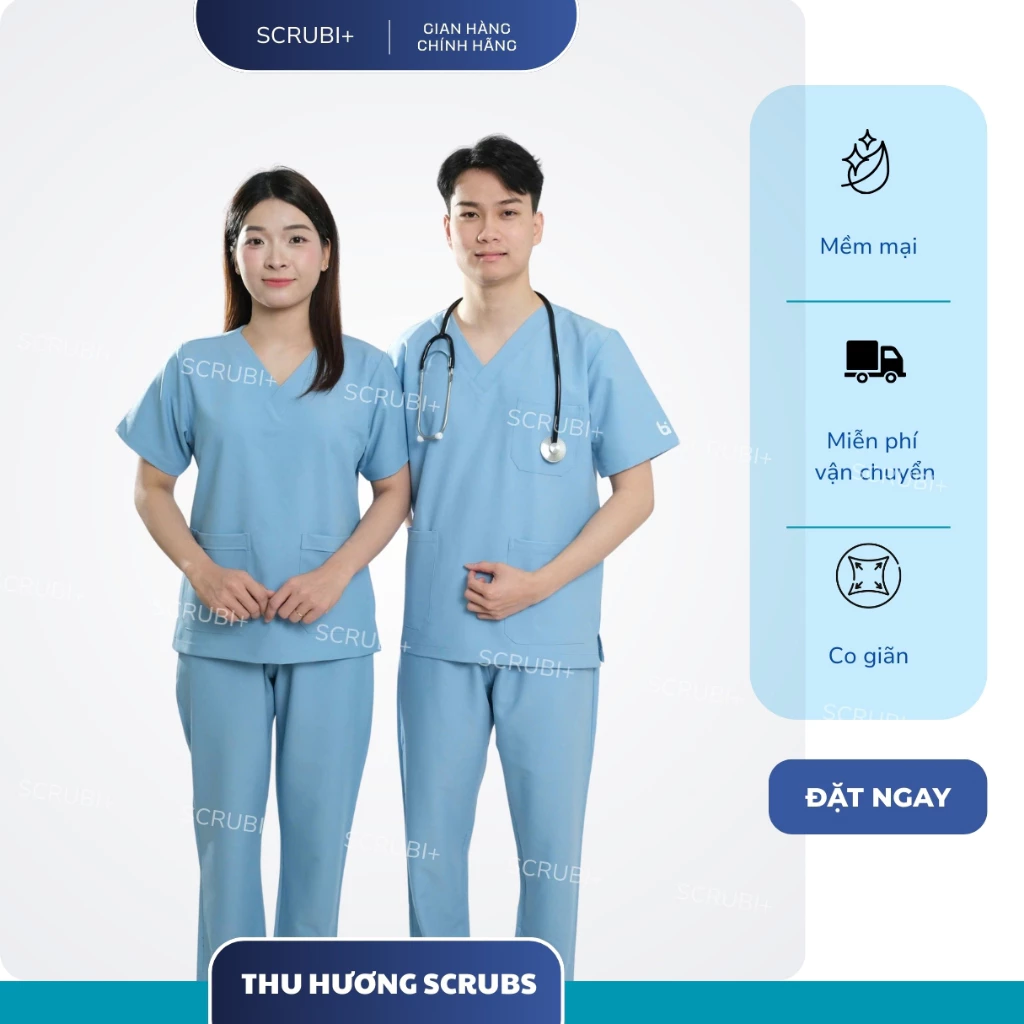 Đồng phục Spa nhiều màu vải Cotton Lạnh Hàn, scrubs bác sĩ chính hãng SCRUBi+, quần áo phẫu thuật, Điều dưỡng hàng đẹp