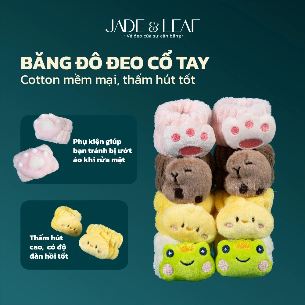 Băng Đeo Cổ Tay Jade&Leaf Cao Cấp, Cotton Mềm Mại 1 Cặp 2 Cái, Chống Nước Tiện Lợi Khi Rửa Mặt