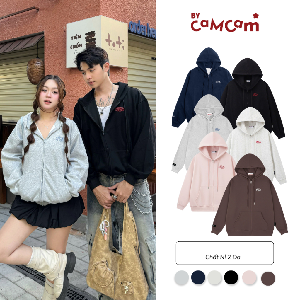 Áo Hoodie Zip Basic 𝑩𝒚𝒄𝒂𝒎𝒄𝒂𝒎 Vải Nỉ 2 Da Chống Nắng Tốt Form Rộng Nam Nữ…
