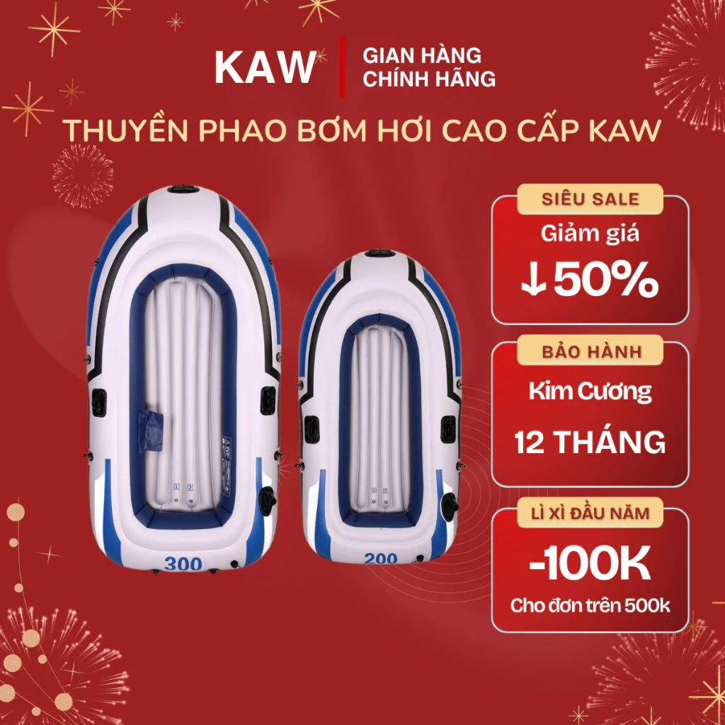 Thuyền hơi, xuồng hơi câu cá giành cho 2 -3 người lớn KAW dày rộng cao cấp chắc chắn
