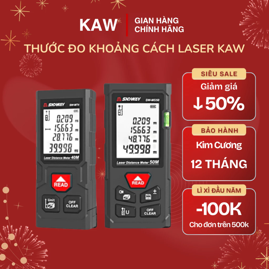 Thước Đo Khoảng Cách Bằng Tia Laser KAW-SND WAY Đo Lazer Đa Năng, Đo Laser Xây Dựng M40/M50/M70/M100