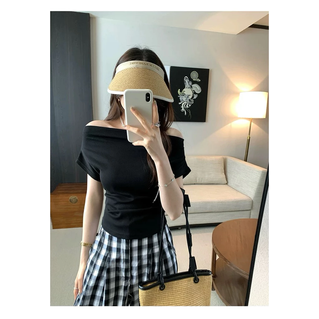 Áo trễ vai cộc tay nữ bản to che bắp tay vải cotton 100% mịn mát❤️Leeshu❤️Áo bẹt vai phong cách bánh bèo thanh lịch