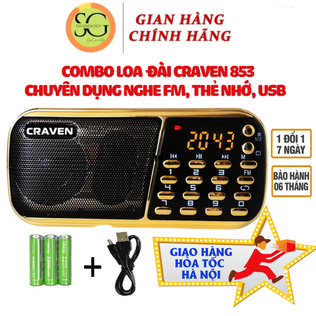 Loa Đài Craven 853/836s nghe thẻ nhớ, USB, FM - Loa tắm ngôn ngữ cho bé , Loa nghe tiếng anh cho bé - Bảo hành 06Tháng