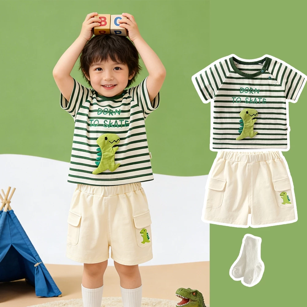 3 chiếc Set Baby Boy Mùa hè áo ngắn bộ quần áo bông mềm khủng long In quần áo 0-24M