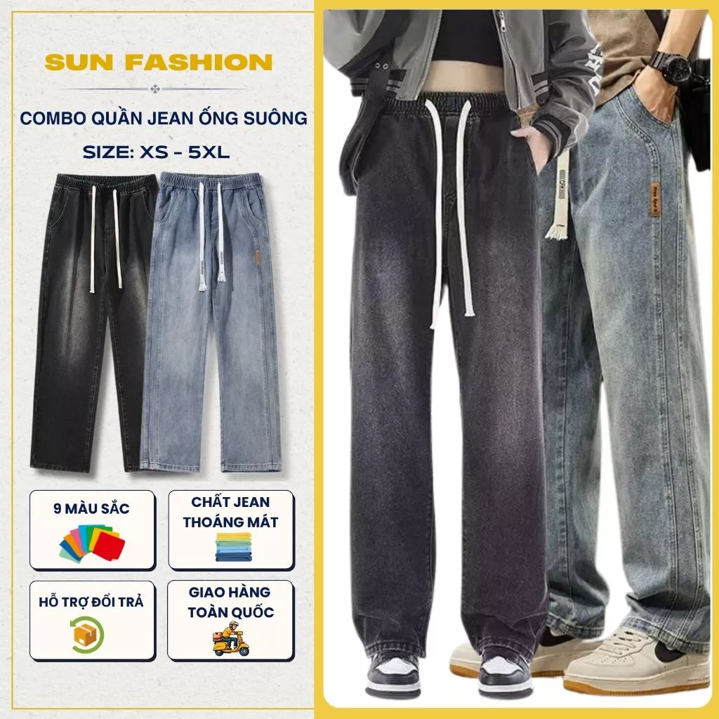 [COMBO 2 quần jean mã 09+N9] Quần jean nam nữ ống rộng cạp chun SUN combo 2 quần tiện lợi, tiết kiệm chi phí