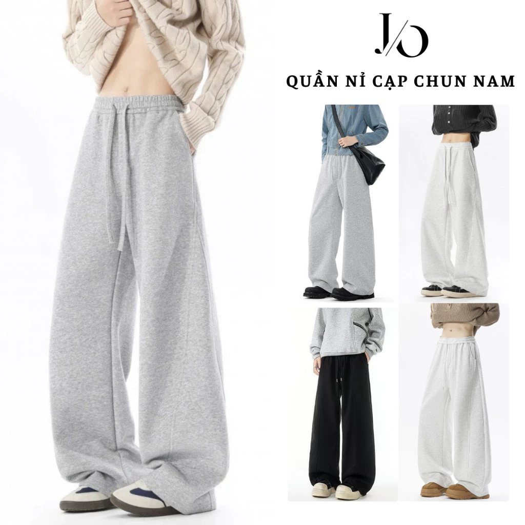 Quần Nỉ Nam Cạp Chun Suông Ống Rộng 25CM Quần Nỉ 2Da Unisex Cạp Chun Dây Rút Form Rộng  BIGSIZE JEAN
