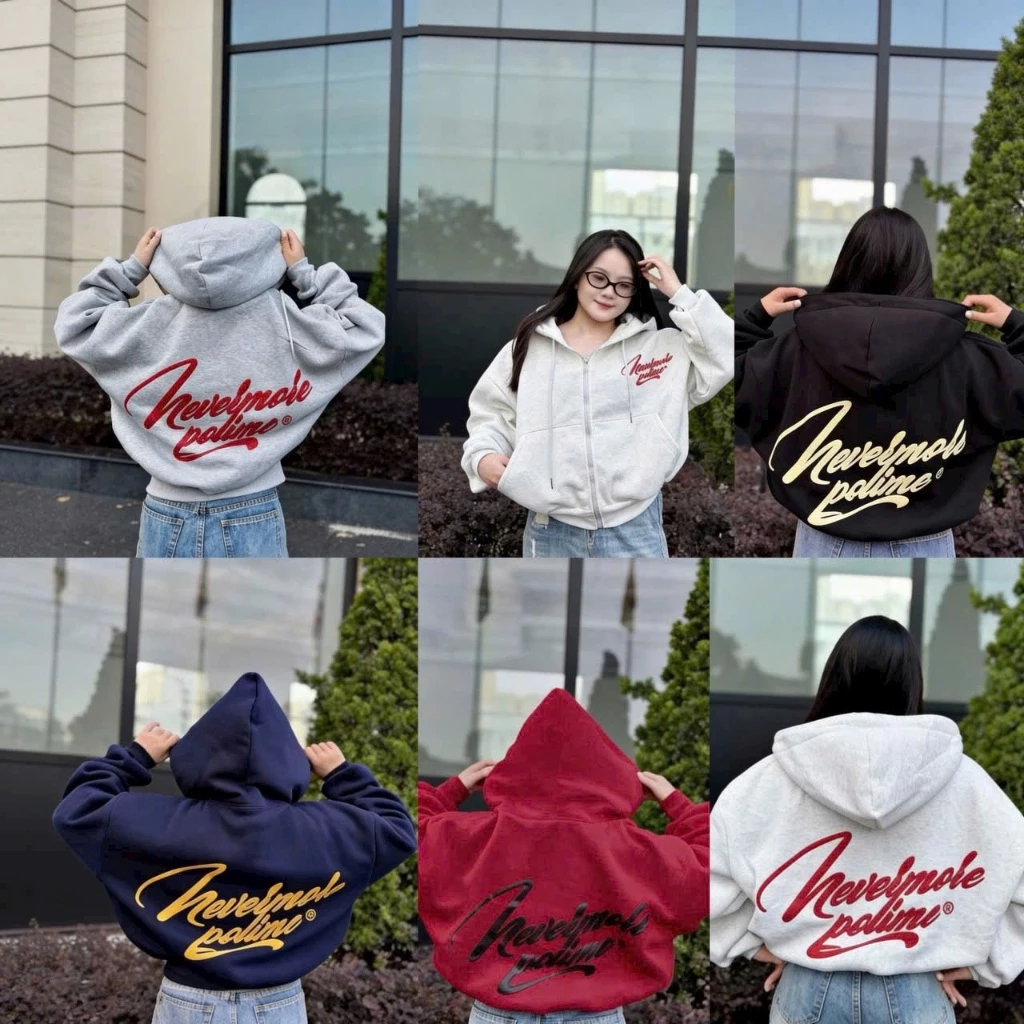 Áo khoác hoodie nỉ Nam Nữ from boxy In nổi Chữ Hever More Polime Có Túi Trong Tay Dài Phồng Unisex Top Jacket Thu Đông