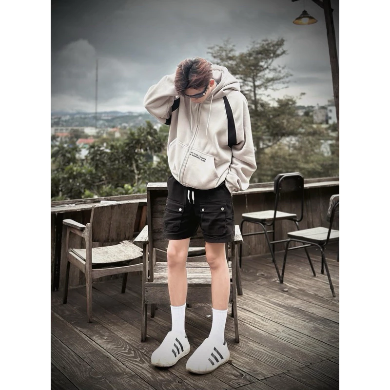 Áo Khoác Hoodie Zip BOXY Dập Nổi Phổi Sọc Lách Unisex Nam Nữ 2026