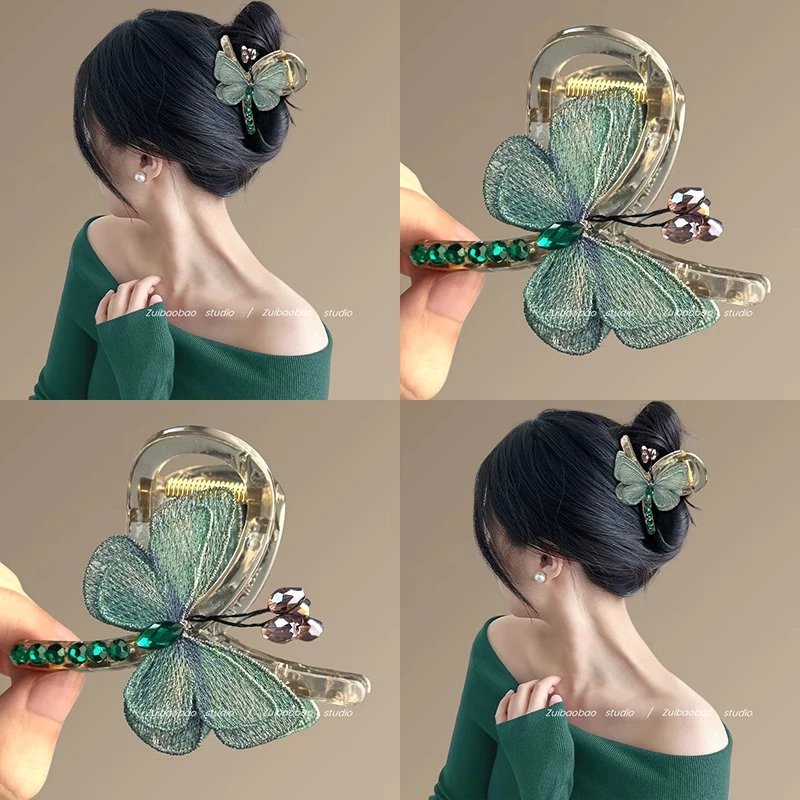 Kẹp Tóc B ướm Thêu Phong Cách Vintage Khí Chất, Kẹp Càng Cua Cá Mập Cỡ Trung Kẹp Sau Đầu Tóc Nửa Đầu Thanh Lịch