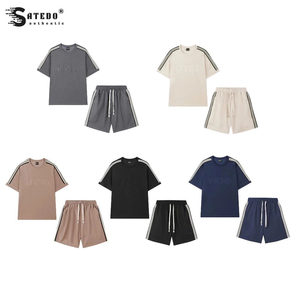 Bộ Quần Áo Nam Nữ SATEDO Cộc Tay ANDIAN Chất liệu vải Cotton Tổ Ong Waffle. Với dòng chữ 3D ,viền thể thao, SKU: S027