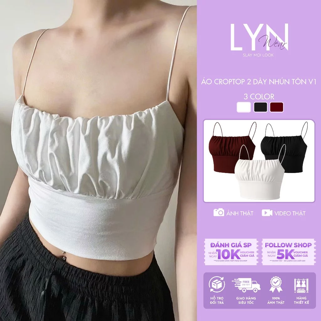 | LYN WEAR | (HOẢ TỐC) Áo Croptop 2 Dây sợi bún - Vải thun rip Trung nhún Tôn V1. Form chuẩn - chất mềm mịn mát