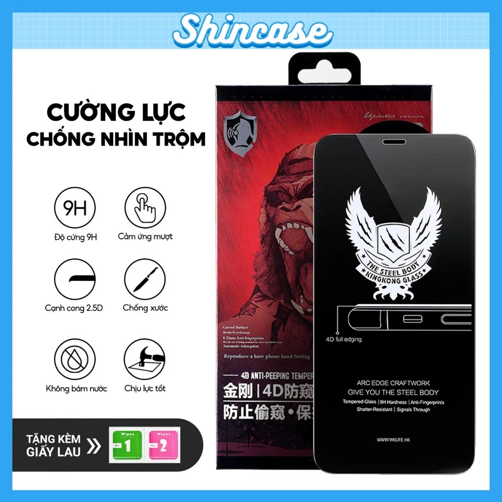 Kính Cường Lực iPhone KK 4D Chống Nhìn Trộm Full Màn - iP 6/6s/7/8/Plus/X/XS/XR/11/12/13/14/15/16/17/Pro/Max/Air