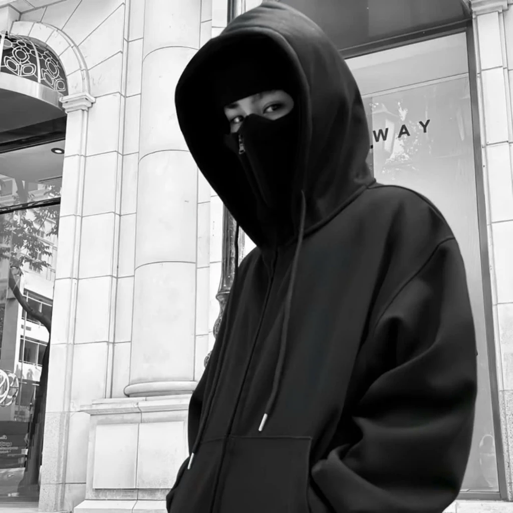 ÁO Khoác Nỉ Hoodie Zip Boxy Balaclava Ninja 2 Mũ GOPYA Thiết Kế Trùm Đầu Form Rộng Nam Nữ Dài Tay Chất Nỉ Dày Dặn