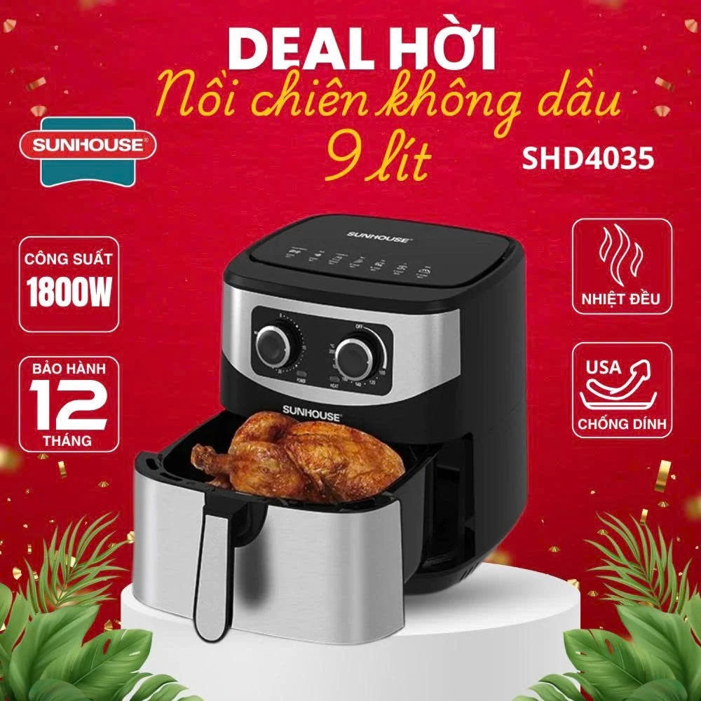 [NEW] Nồi chiên không dầu 9L Sunhouse SHD4035 dung lượng 9L chiên nướng được lượng lớn thức ăn