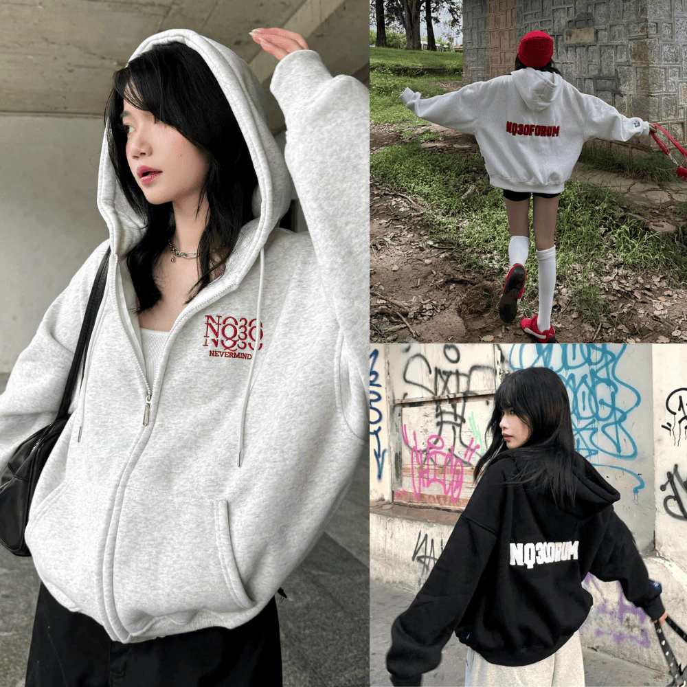 Áo Khoác Hoodie Zip Chất nỉ bông Cotton Mềm Mịn Dày Dặn Thêu Xù NQ30 MISO Form Boxy Form Rộng Unisex