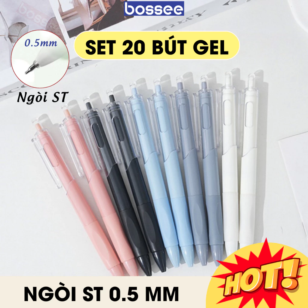 Bút gel SET 7 bút bi ngòi 0.5mm, bút bi mực nước học sinh, viết trơn,đều đậm, mực nhanh khô - 2 màu mực xanh/đen