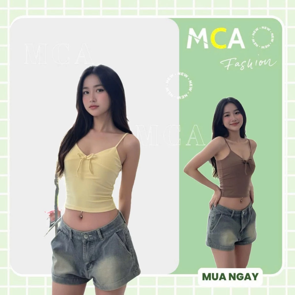 [Video Sp Thực Tế] Áo 2 Dây Nữ Kiểu Nhún Ngực MCA Phối Dây Thắt Nơ Xinh Xắn A51482
