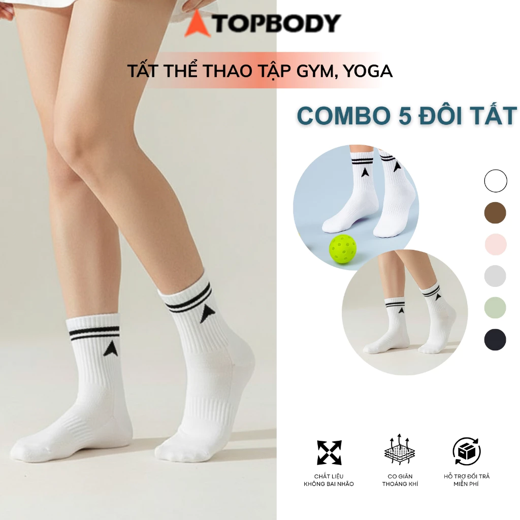 Tất cao cổ nam nữ TOPBODY tập yoga chống trượt, vớ thể thao cho nữ tập gym - SOCKS07
