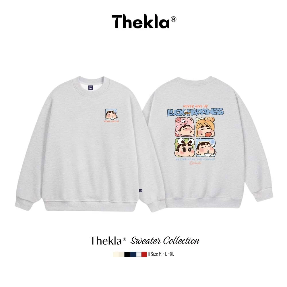 Áo Sweater THEKLA BST204 Hình Shin Cậu Bé Bút Chì - Áo Nỉ Lông Cáo Cao Cấp, Form Rộng Oversize