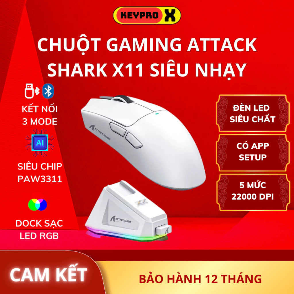 Chuột Gaming Không Dây Attack Shark R1-X11 Chip Paw3311 Cực Mạnh 3 Mode Bluetooth / 2.4G / Type-C