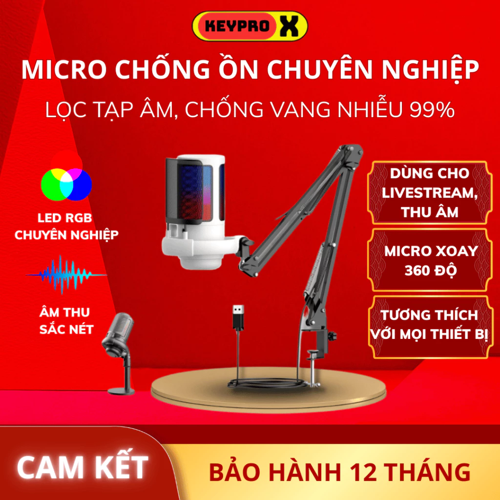 Micro-Micro Livestream, Thu Âm Chuyên Nghiệp ME6S KeyPro- LED RGB-Lọc 99% Tạp Âm-Thu Âm 360 Độ-BH12T