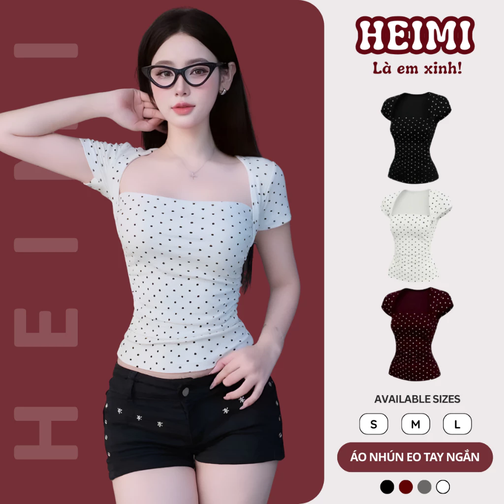 Áo Thun Nhún Eo Tay Ngắn Form Ôm Body Chất Thun Cotton Mịn Mát Co Giãn HEIMI