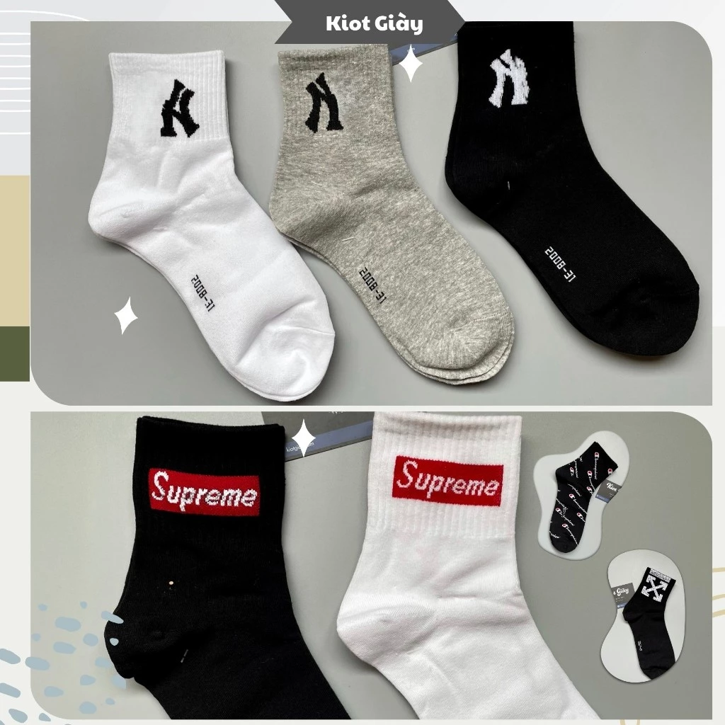 Tất cổ trung NY, Supreme, Off-White - Tất vớ LA thể thao cổ lửng nam nữ