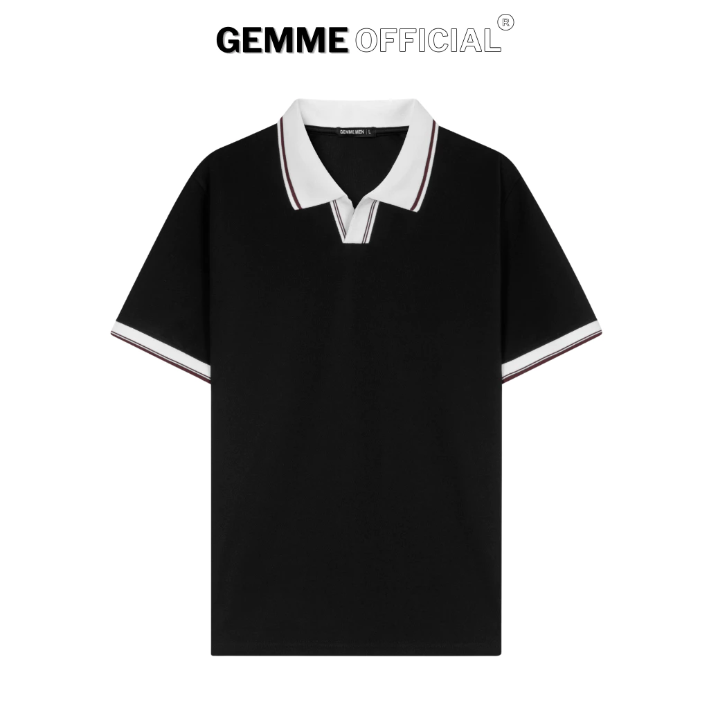 Áo thun polo nam cotton cổ V viền trắng đỏ GEMME MEN 55kg–150kg, cotton CVC mềm mịn, nhẹ mát, chuẩn form, Big Size