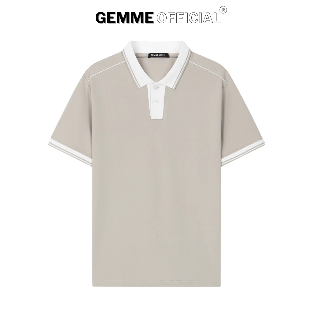 Áo thun polo nam cotton Trụ V Cách điệu xám nhạt GEMME MEN 55kg–150kg, CVC mềm mịn, nhẹ mát, chuẩn form, Big Size