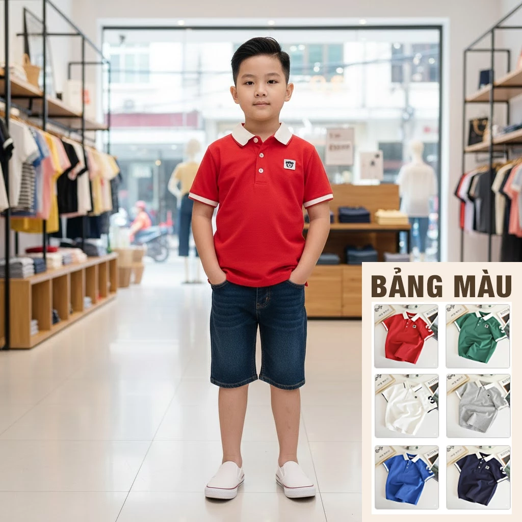 Áo POLO bé trai gái Áo phông thun cổ trụ Hàn Quốc cho trẻ em size đại từ 15 - 65kg - Polo Teddy
