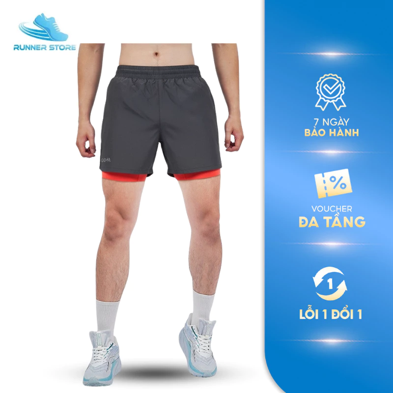 Quần đùi thể thao - quần chạy bộ nam 2 lớp GOYA ACTIVE có túi co giãn vận động thoải mái, thoáng khí, nhanh khô
