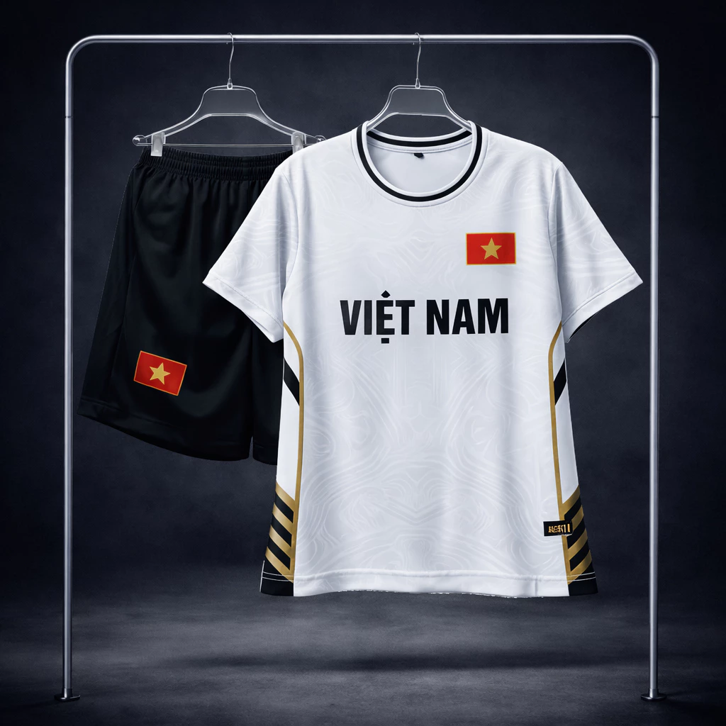 [VN-T2026] In tên số áo theo yêu cầu - Bộ áo bóng đá, quần áo đá banh VN trắng 2026 mới nhất siêu hot - Hàng thun mè mát
