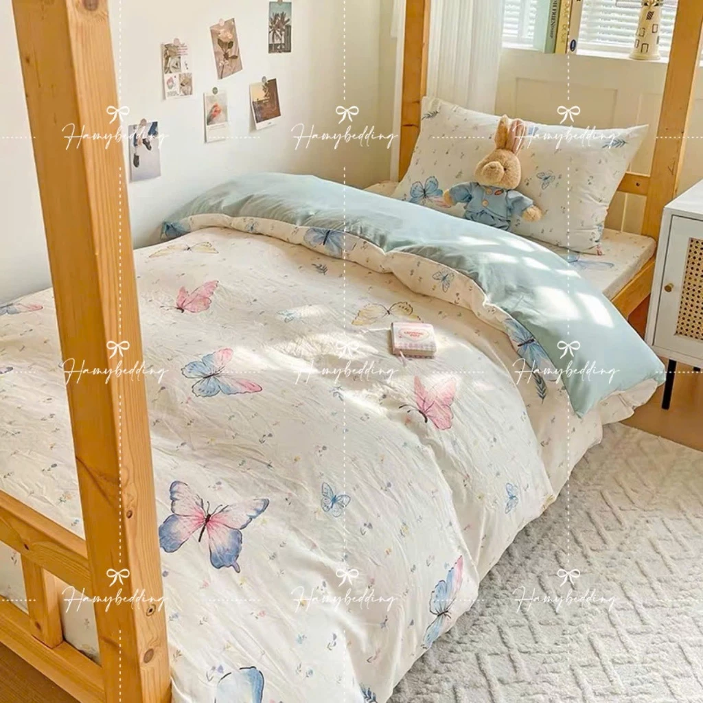 Bộ Ga Gối 3 Món Cotton Đũi ,Phong Cách Hàn Quốc Chất Liệu Thoáng Mát