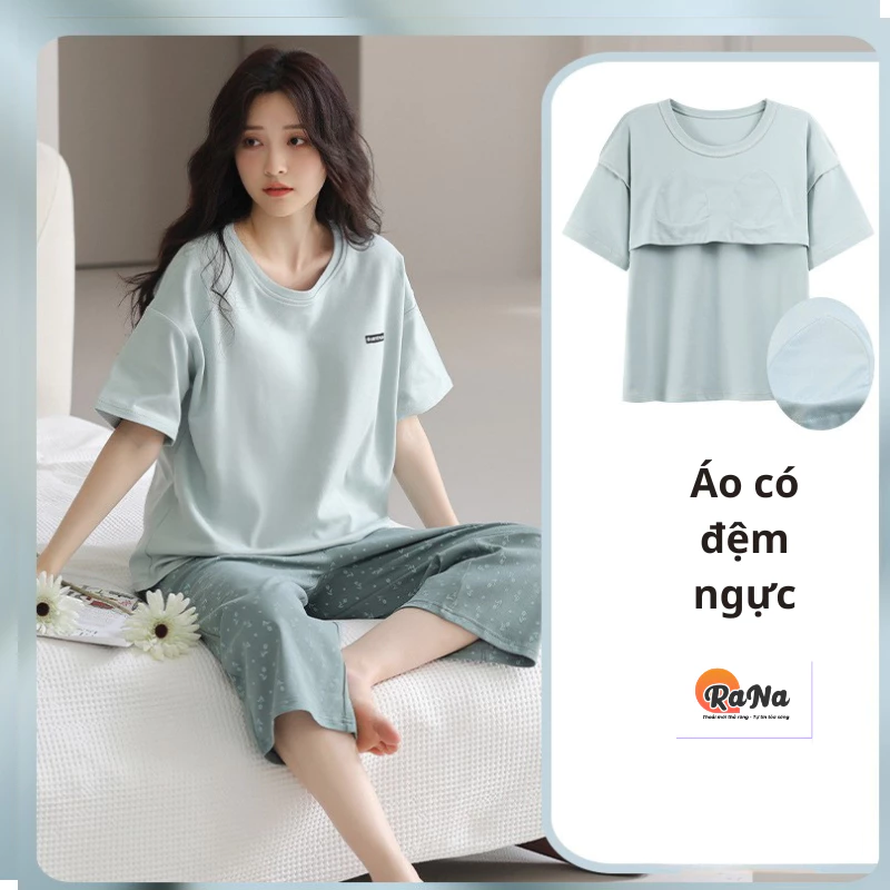 Bộ quần lửng mặc nhà tay ngắn RaNa có miếng đệm ngực không cần mặc áo lót tiện lợi thoáng mát