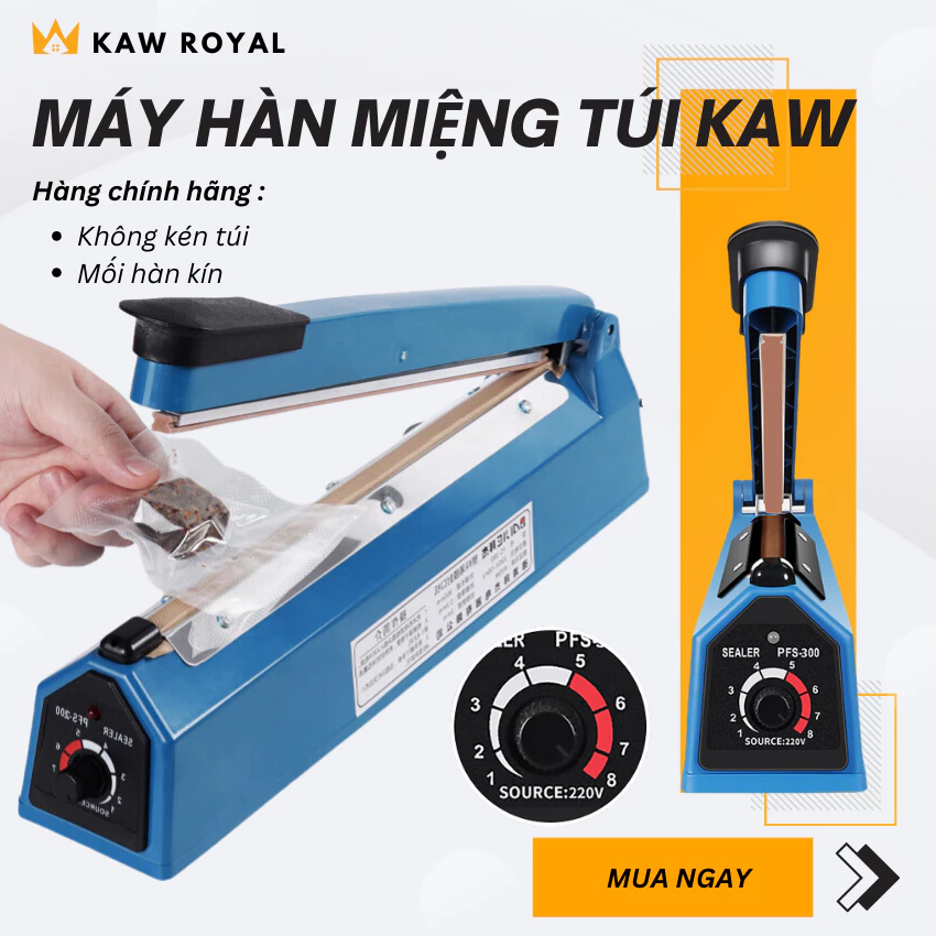 Máy Hàn Miệng Túi Mối Hàn 3mm KAW Điều Chỉnh 8 Mức Nhiệt, Tự Ngắt Điện An Toàn, Hàn Nhanh 3 Giây