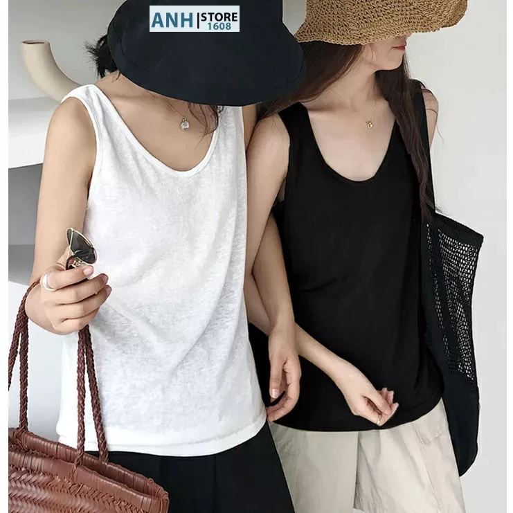 Áo thun 3 LỖ Xược nữ cổ V  ANHSTORE chất thun cotton thấm hút, áo sát nách, ba lỗ cổ tim nữ phom rộng phong cách Hàn Qu