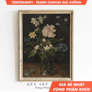 Tranh treo tường, Moody Floral Wall Art Vintage Flower Painting Dark Academia Decor Cottagecore, tặng kèm đinh treo.