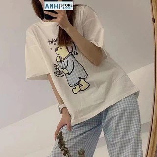 Set đồ nữ mặc nhà áo tay Ngắn , Quần Dài ống SUÔNGin hình siêu xinh ANHSTORE , áo thun cotton quần dài caro thấm hút tốt